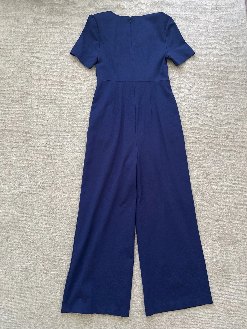 Kate Spade Split Neck Jumpsuit Size S Blue Modern Professional Effortless Chic